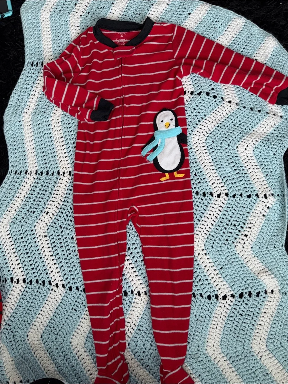 Carter's Red & Brown Striped Footed Pajamas with Moose Applique